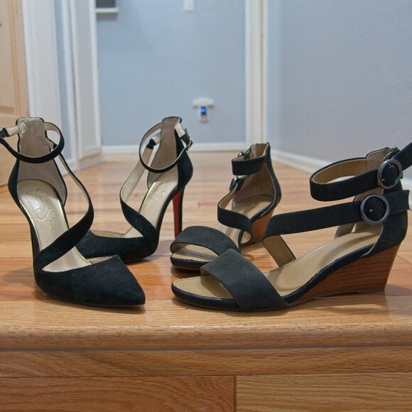 JESSICA SIMPSON & FRANCO SARTO black leather shoes, 7.5 - Picture 1 of 9
